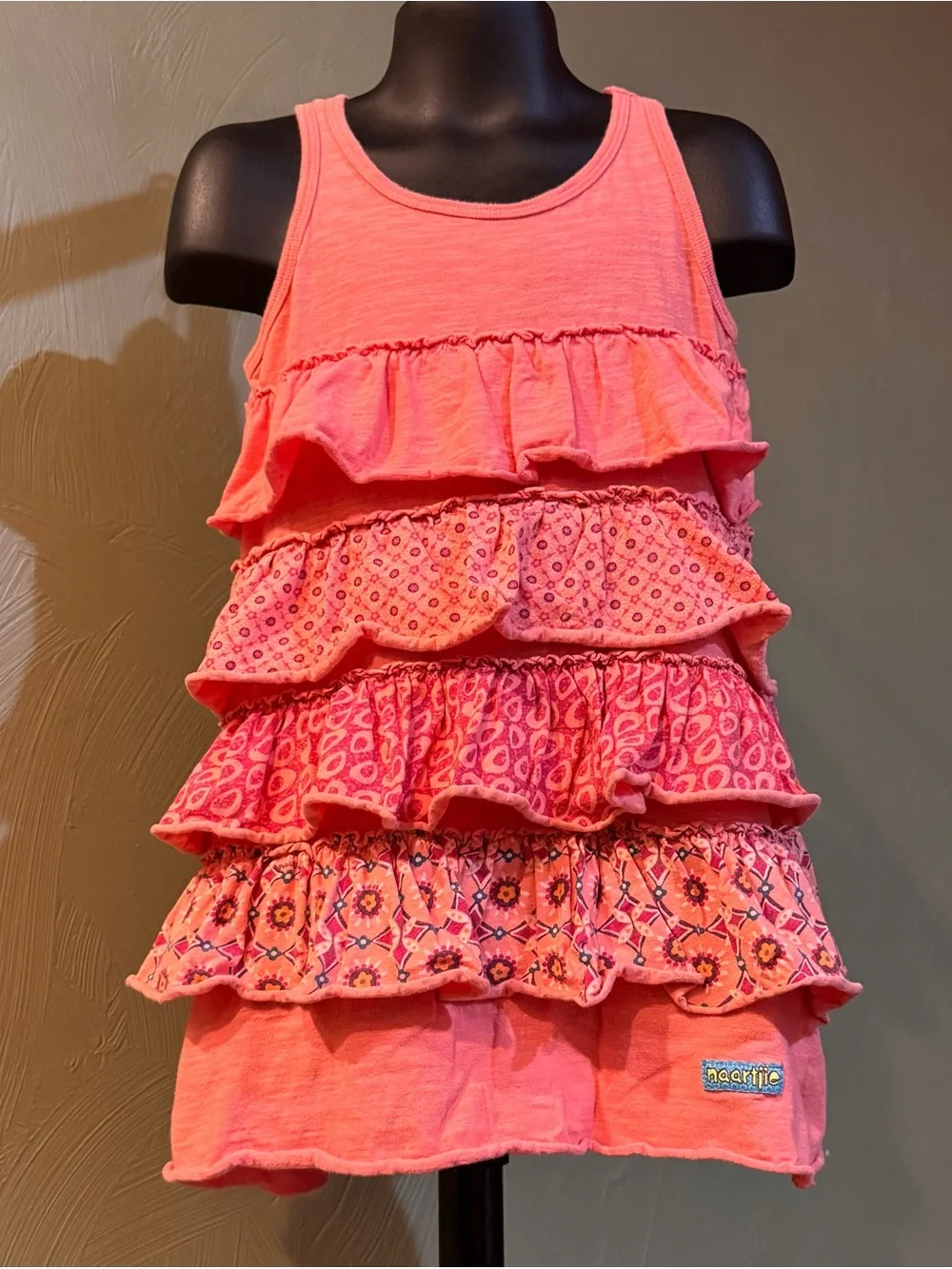 Naartjie Kids Girls Tiered Ruffle Dress Size M (5 Years) Salmon Pink Boho